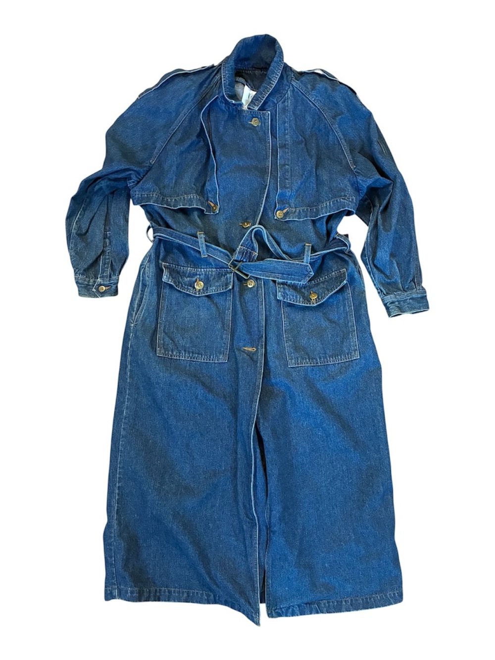 Vintage Women’s Size 12 Together Blue Denim Trench Coat Belted 80s 90s Y2K